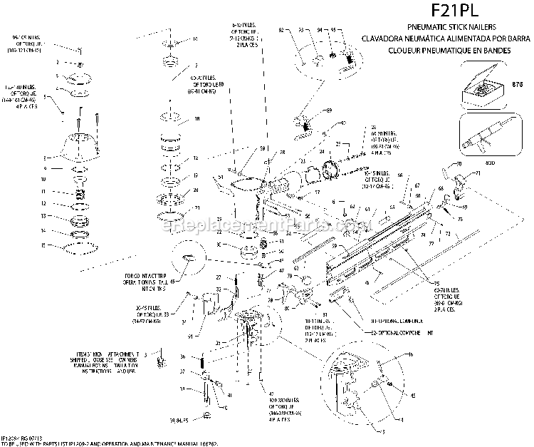 Bostitch F21PL (140020000 and Higher) Nailer Power Tool Page A Diagram
