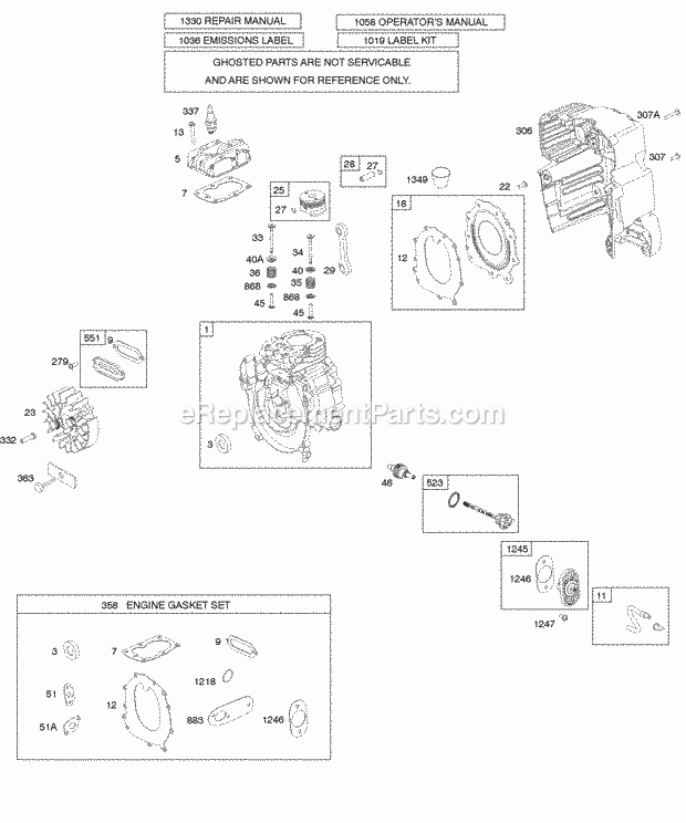 Briggs and Stratton 021032-0015-E1 Engine Cams Crankcase CoverSump Cylinder Flywheel Head KitGasket Sets-Engine Lubrication PistonRingsConnecting Rod Valves Diagram
