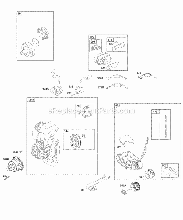 Briggs and Stratton 021032-0170-E1 Engine Blower HousingShrouds Fuel Tank Ignition Muffler Rewind Diagram