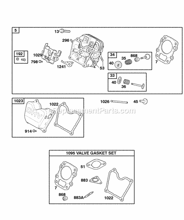 Briggs and Stratton 050032-0128-B1 Engine Cylinder Head Gasket Set - Valve Valves Diagram