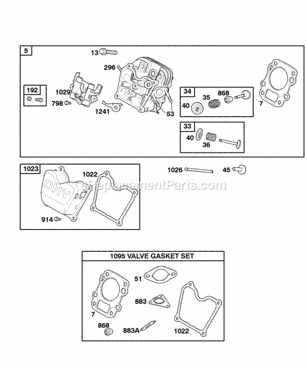 Briggs and Stratton 050032-0130-B1 Engine Cylinder Head Gasket Set - Valve Valves Diagram