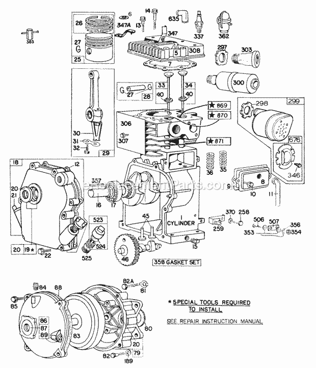 Briggs and Stratton 060101-0165-99 Engine Cylinder Cover Muffler Diagram