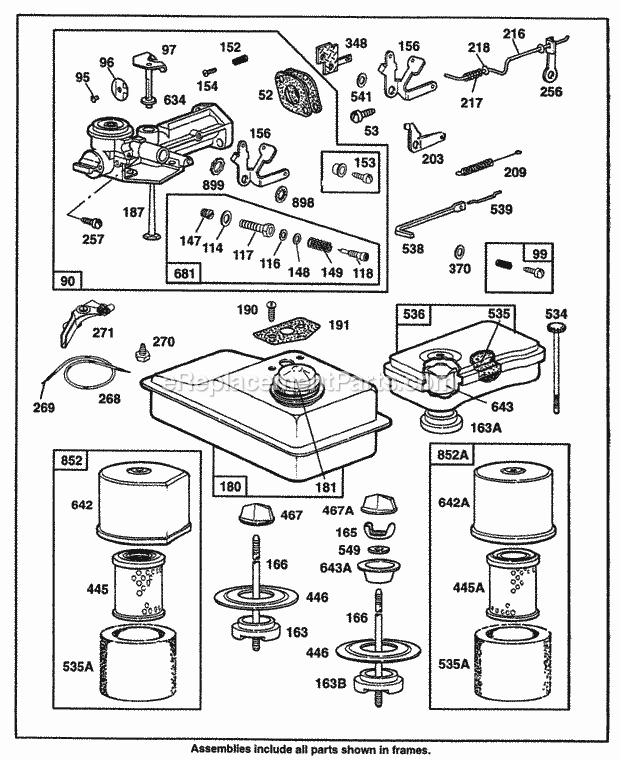 Briggs and Stratton 060102-1137-01 Engine CarburetorFueltankAC Grps Diagram
