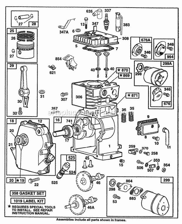 Briggs and Stratton 060102-1137-01 Engine CylinderCrankcaseMufflers Diagram