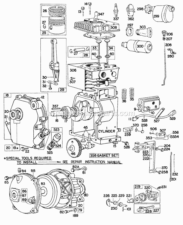 Briggs and Stratton 060232-0148-99 Engine CylinderCrankcaseGear Case Diagram