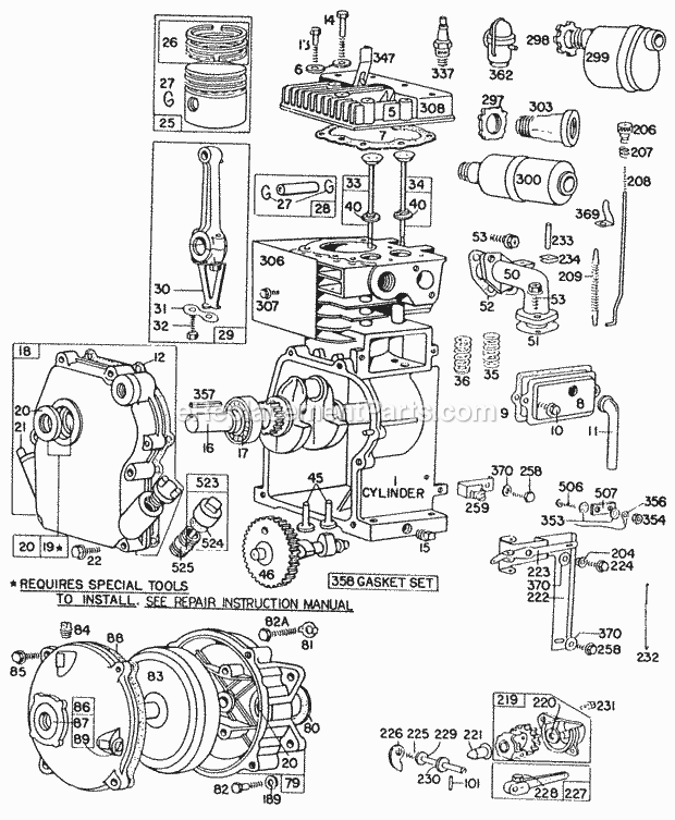 Briggs & Stratton 060301-0014-99 Engine CylinderCrankcaseGear Case Diagram