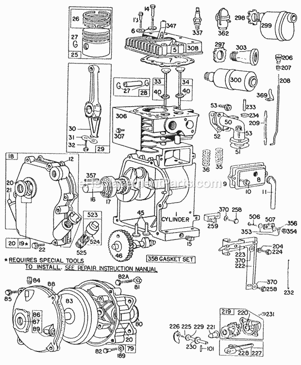 Briggs and Stratton 060301-0161-99 Engine CylinderCrankcaseGear Case Diagram