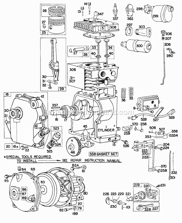 Briggs and Stratton 061202-0144-99 Engine CylinderCrankcaseGear Case Diagram