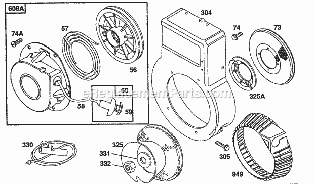 Briggs and Stratton 080202-2221-01 Engine Blower HousingBolted Rewind Diagram