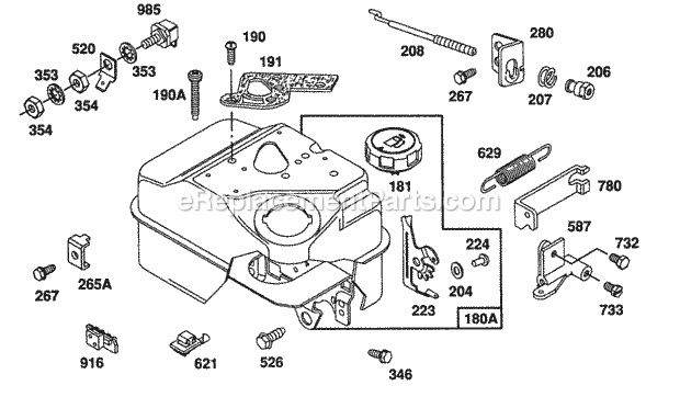 Briggs and Stratton 080202-2221-01 Engine Fuel Tank WControl Bracket Diagram