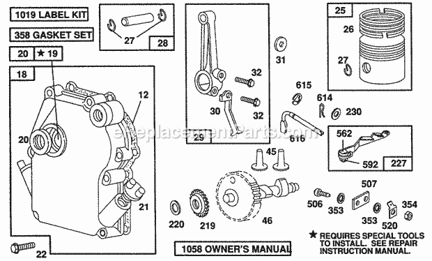 Briggs and Stratton 080202-2314-01 Engine Crankcase CoverPistonCam Diagram