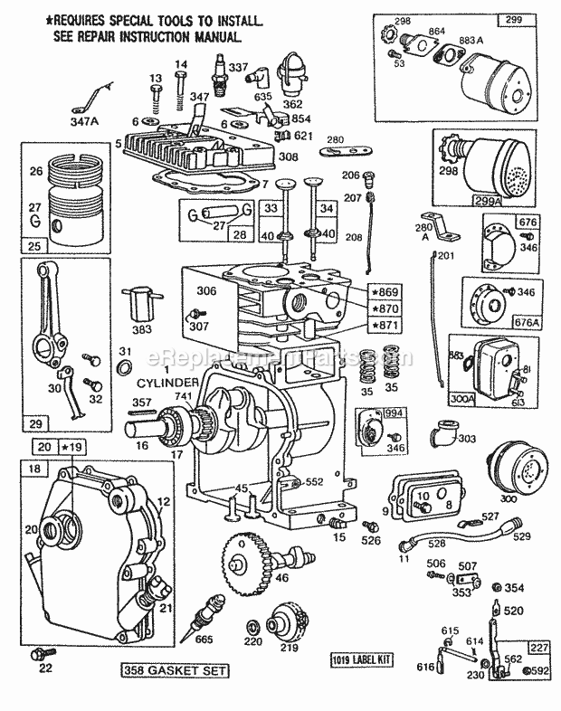 Briggs and Stratton 080202-8140-99 Engine CylinderPistonMufflers Diagram