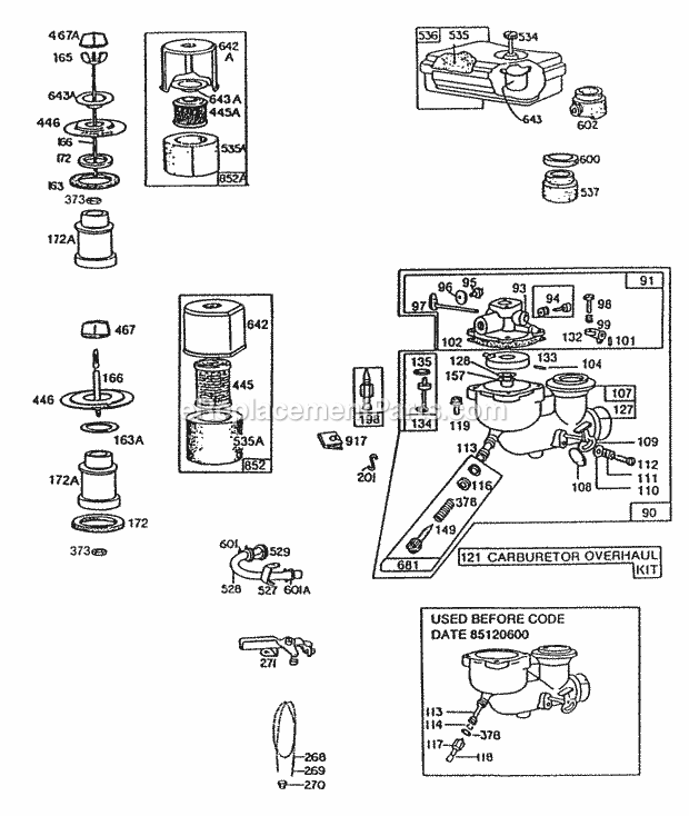 Briggs & Stratton 080301-9431-42 Engine Carburetors And Air Cleaners Diagram