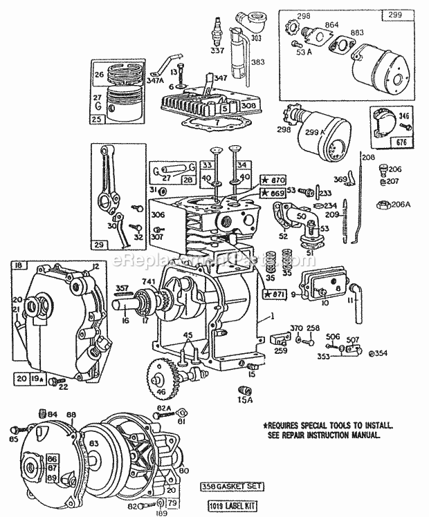 Briggs and Stratton 080301-9433-12 Engine CylinderCrankcaseMufflers Diagram