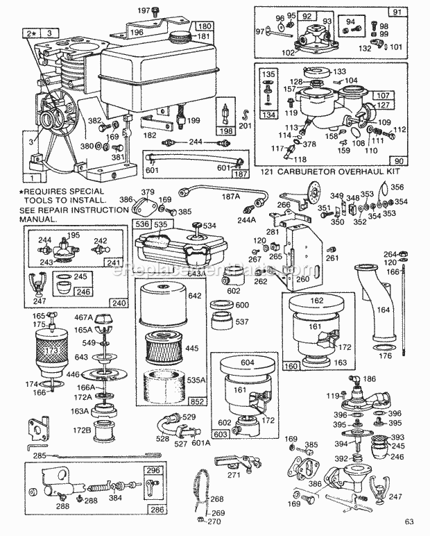 Briggs and Stratton 080302-0196-99 Engine CarburetorAir CleanersFuel Diagram