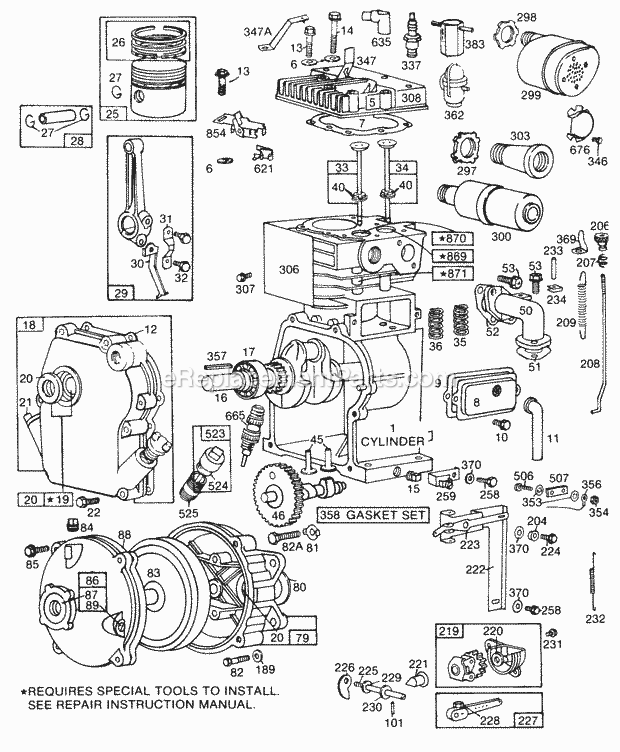 Briggs and Stratton 080302-0278-99 Engine CylinderCrankcaseGear Case Diagram