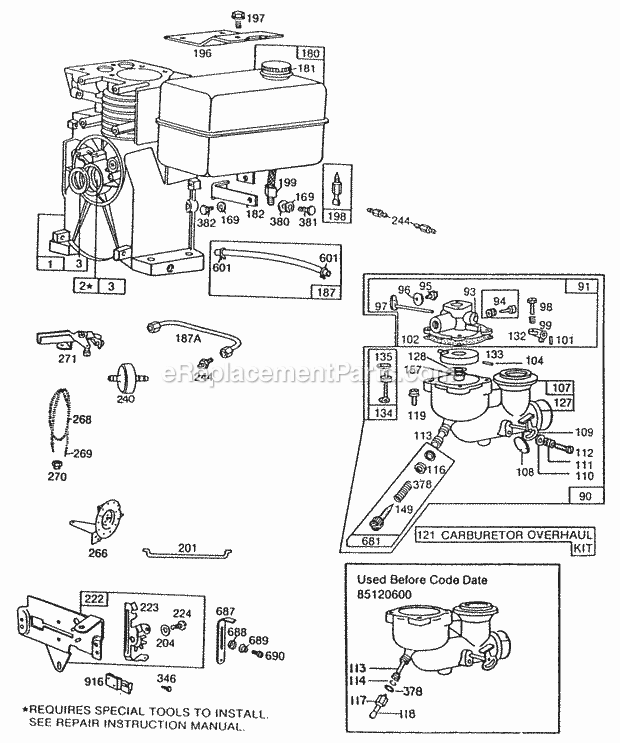 Briggs & Stratton 080431-8561-01 Engine Carburetors Fuel Tank Assy Diagram