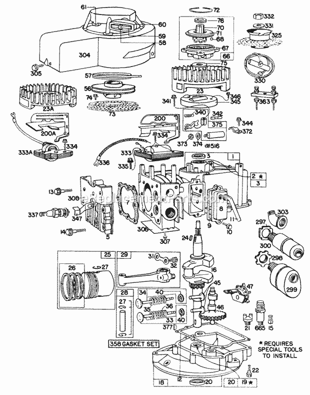 Briggs and Stratton 080501-0110-99 Engine Cylinder Gears Mufflers Diagram