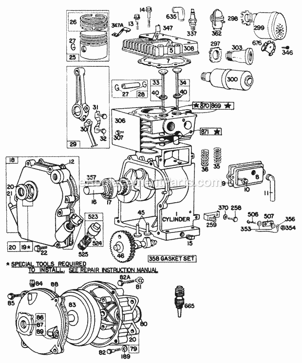 Briggs and Stratton 081102-0132-99 Engine CylinderCrankcaseGear Case Diagram