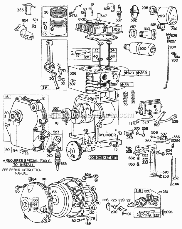Briggs and Stratton 081232-0203-01 Engine CylGear CaseMufflerPiston Diagram