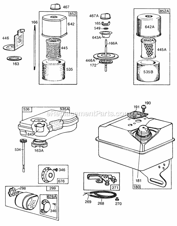 Briggs and Stratton 081232-0203-01 Engine Fuel Tank Air Cleaners Diagram