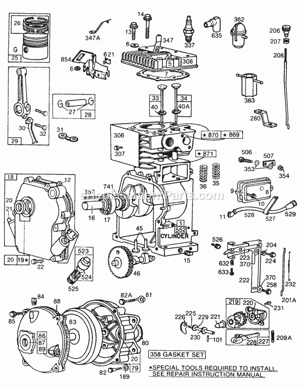 Briggs and Stratton 081232-0216-01 Engine CylinderCrankcaseGear Case Diagram