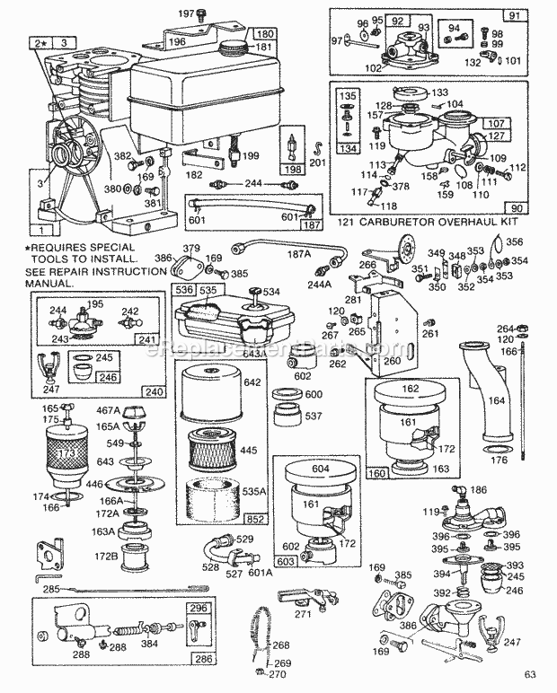 Briggs and Stratton 081432-0573-99 Engine CarburetorAir CleanersFuel Diagram