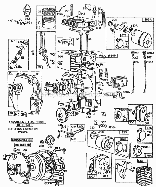 Briggs and Stratton 082232-0155-99 Engine Cylinder Piston Mufflers Diagram