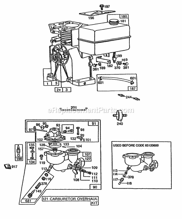 Briggs and Stratton 082432-4070-01 Engine Carburetor AssyFuel Tank Diagram