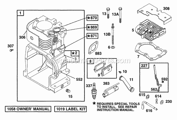 Briggs and Stratton 083412-0101-01 Engine Cylinder Head Diagram