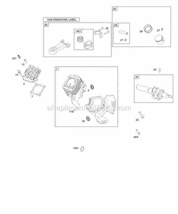 Briggs and Stratton 084132-0120-E1 Engine Crankcase CoverSump Crankshaft Cylinder Head Piston Rings Connecting Rod Diagram