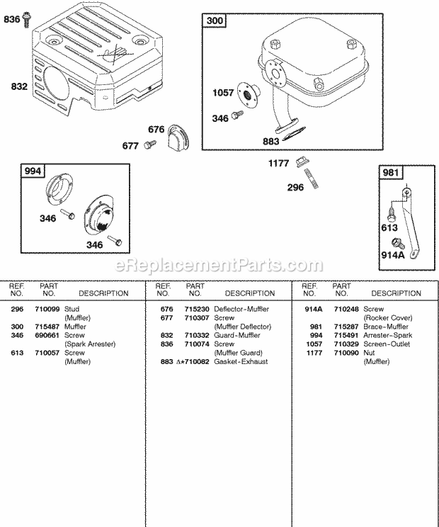 Briggs and Stratton 085432-0126-01 Engine Muffler Diagram