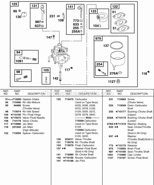 Briggs and Stratton 085432-0230-B1 Engine Carburetor Diagram