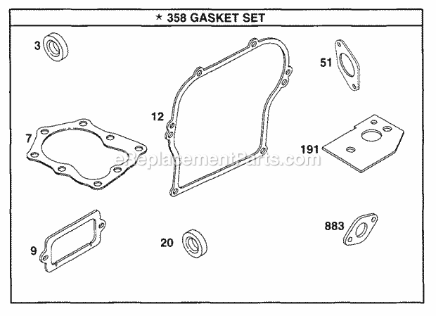 Briggs and Stratton 090102-0129-01 Engine Gasket Set Diagram