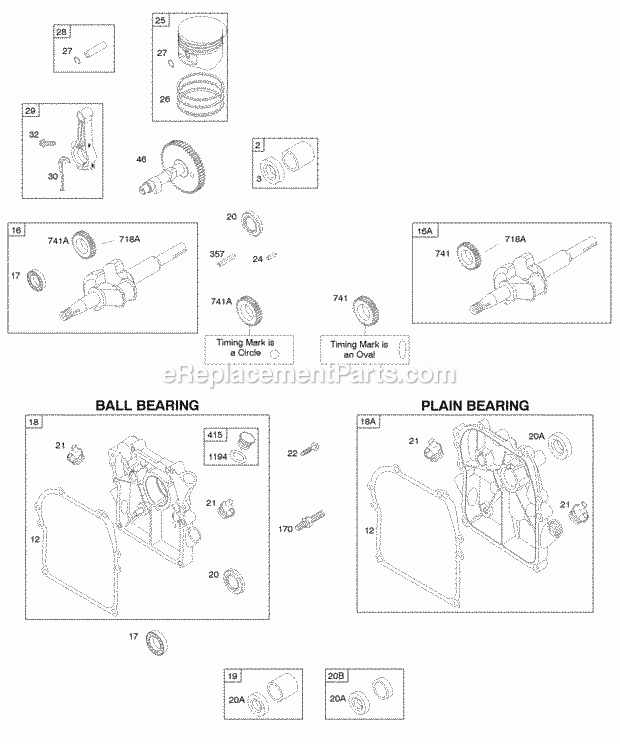 Briggs and Stratton 091202-0037-01 Engine Camshaft Crankcase CoverSump Crankshaft PistonRingsConnecting Rod Diagram