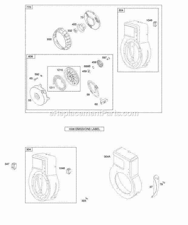 Briggs and Stratton 091202-1235-E1 Engine Blower HousingShrouds Rewind StarterBlower Housing Diagram