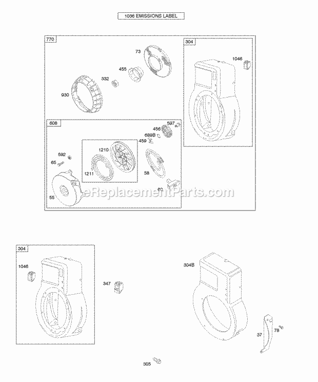 Briggs and Stratton 092202-0142-01 Engine Blower HousingShrouds Rewind StarterBlower Housing Diagram