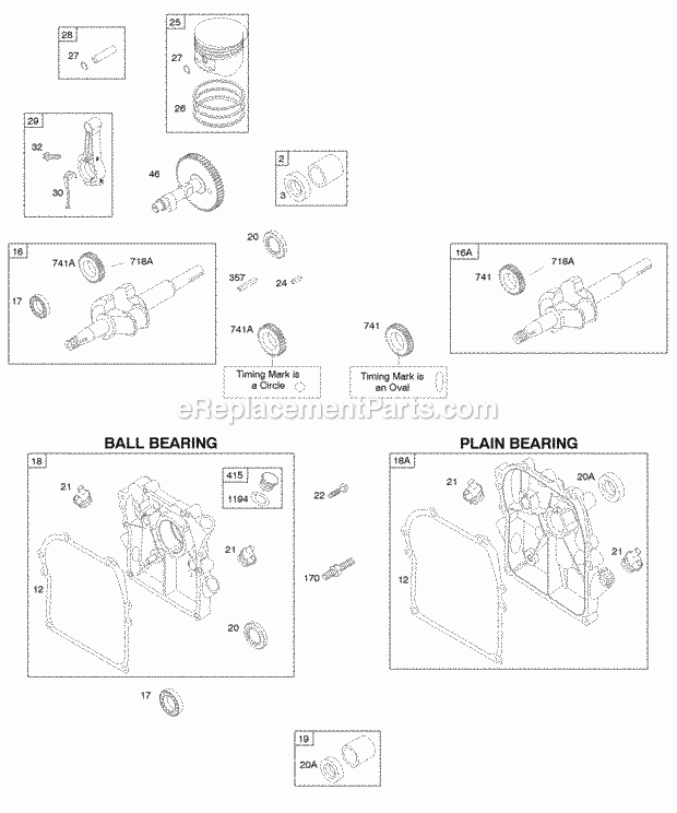 Briggs and Stratton 092202-1242-E1 Engine Camshaft Crankcase CoverSump Crankshaft PistonRingsConnecting Rod Diagram