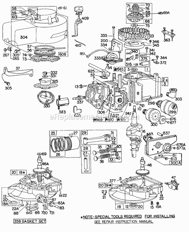 Briggs and Stratton 092501-0164-99 Engine CylinderSumpsPistonMufflers Diagram