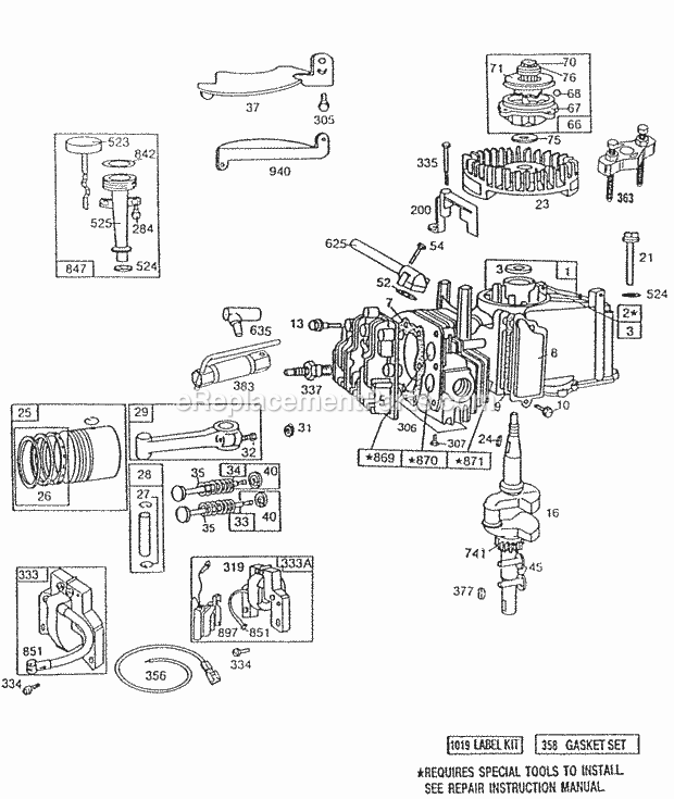 Briggs and Stratton 092502-3101-03 Engine Cylinder Assy Piston Assy Diagram