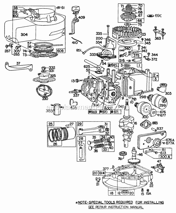 Briggs and Stratton 092902-0205-99 Engine CylinderSumpsPistonMufflers Diagram
