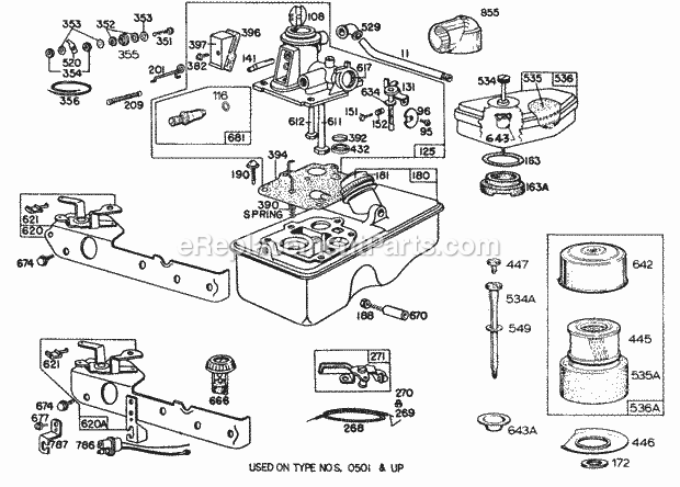Briggs and Stratton 092902-0367-99 Engine Carburetor And Fuel Tank Assy Diagram