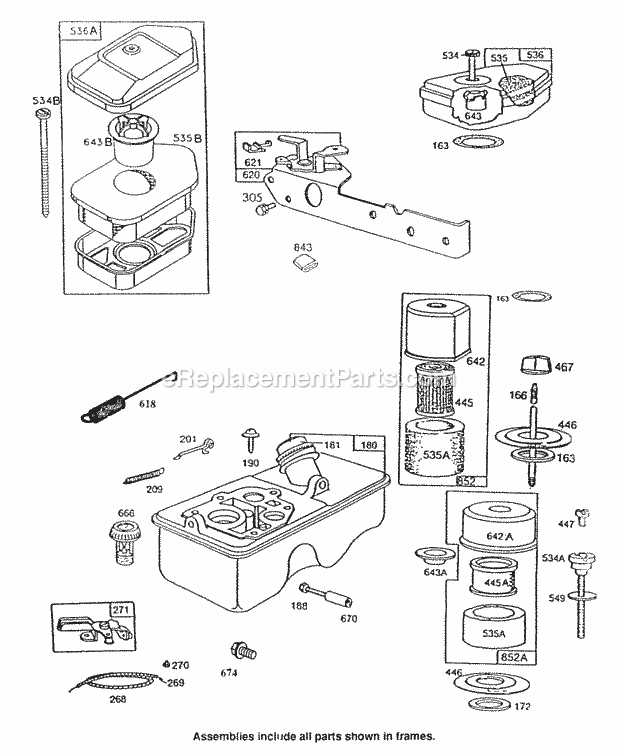 Briggs and Stratton 092902-3172-02 Engine Air Cleaners Fuel Tank Diagram