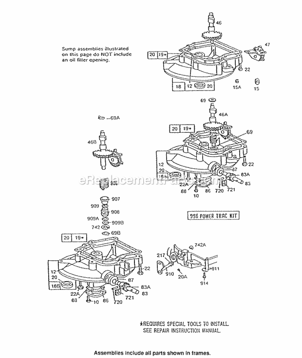 Briggs and Stratton 092902-3275-01 Engine (3) Sump Bases Diagram