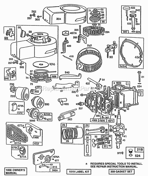 Briggs and Stratton 092902-5340-01 Engine CylinderMufflersPiston Grp Diagram