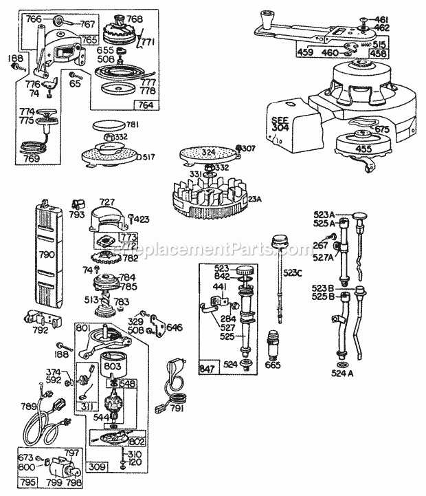 Briggs and Stratton 092908-1121-99 Engine RewindVert PullOil Fill Diagram