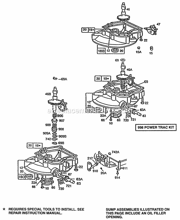 Briggs and Stratton 092988-5006-01 Engine (3) Sump Bases Diagram