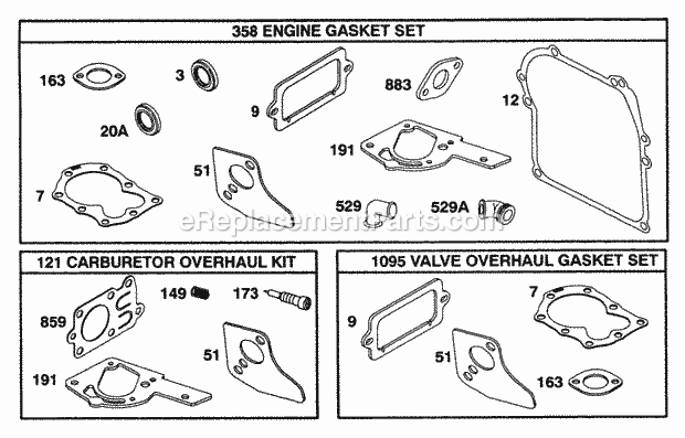 Briggs and Stratton 093212-0030-01 Engine KitsGasket Sets Diagram