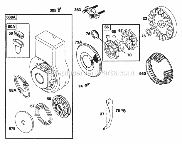 Briggs and Stratton 093212-0030-01 Engine Blower Hsg Rewind Flywheel Diagram