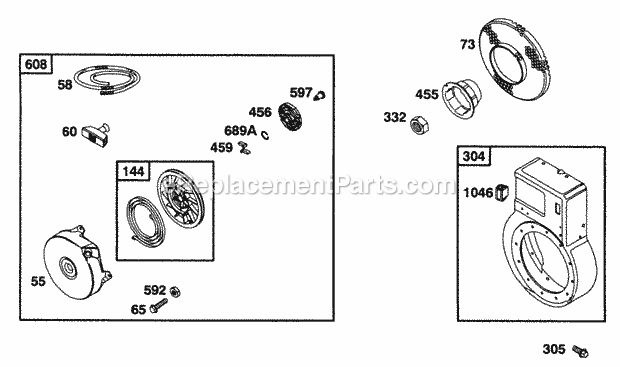 Briggs and Stratton 093212-0050-01 Engine Blower Hsg Rewind Starter Diagram